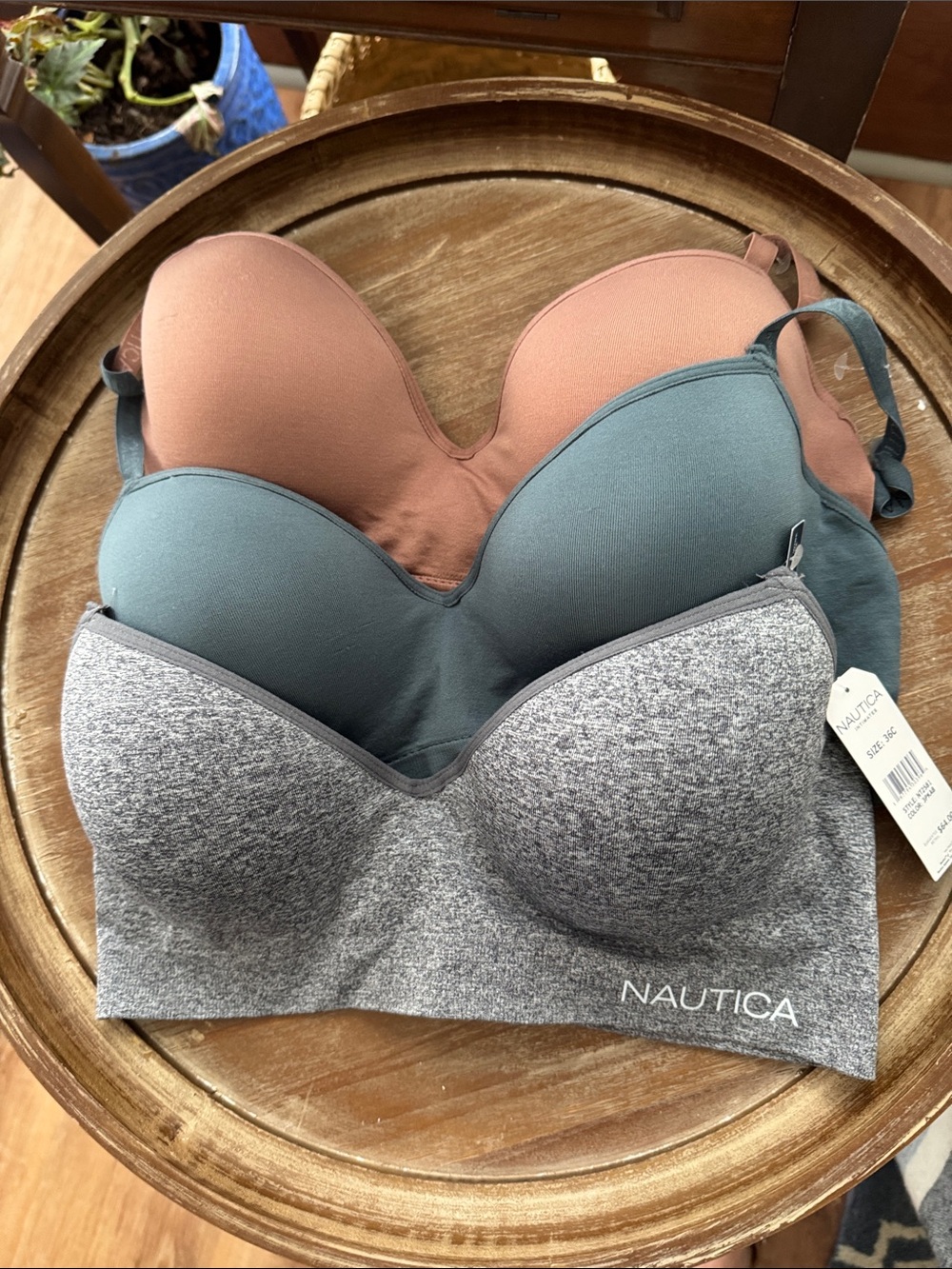 Nautica 3-Pack Seamless Molded Bras - Rust, Teal, Heather Gray